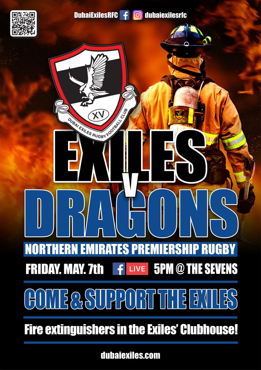 Dubai Exiles v Jebel Ali Dragons match promotion poster