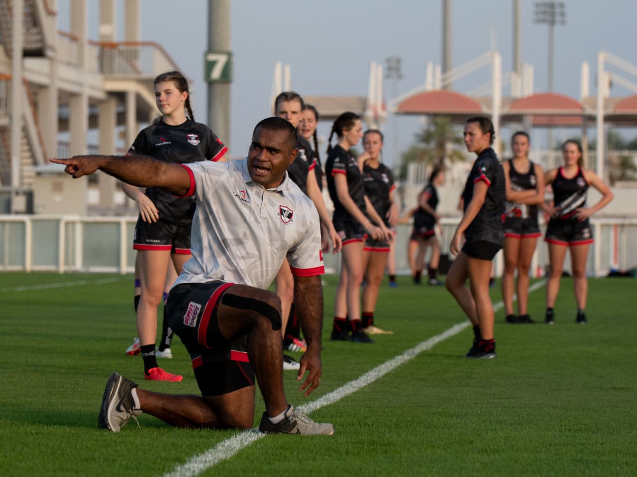 Dubai Exiles Ladies rugby coach gives instructions